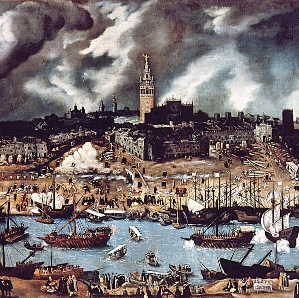 Vista del puerto de Sevilla en el siglo XVI