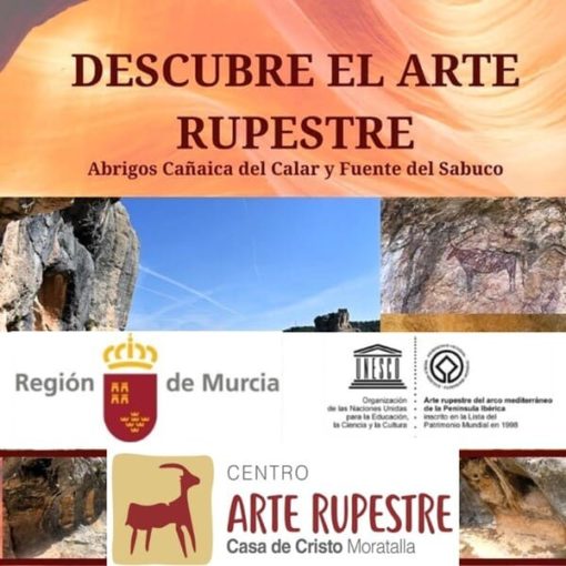 Cartel informativo con imágenes de pinturas rupestres del Centro de Interpretación de Arte Rupestre de Moratalla